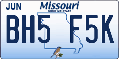 MO license plate BH5F5K