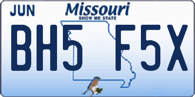 MO license plate BH5F5X