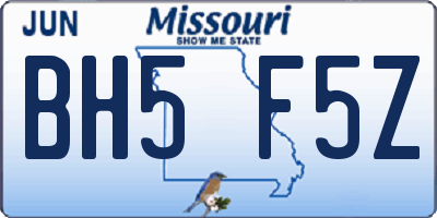 MO license plate BH5F5Z