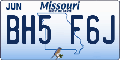 MO license plate BH5F6J