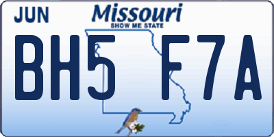 MO license plate BH5F7A