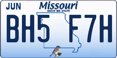 MO license plate BH5F7H