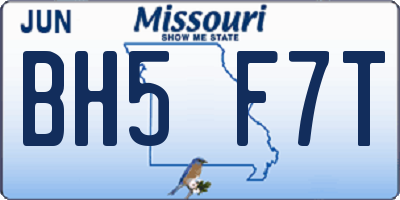 MO license plate BH5F7T