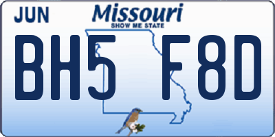 MO license plate BH5F8D