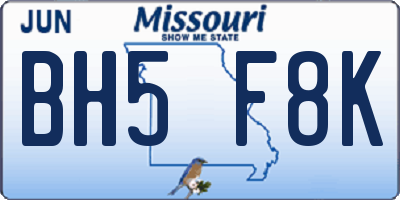 MO license plate BH5F8K