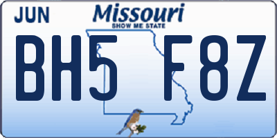 MO license plate BH5F8Z