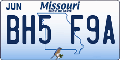 MO license plate BH5F9A
