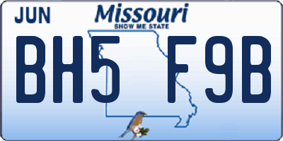 MO license plate BH5F9B