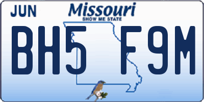 MO license plate BH5F9M