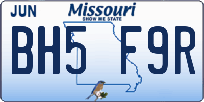 MO license plate BH5F9R