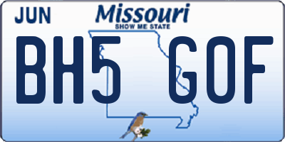 MO license plate BH5G0F
