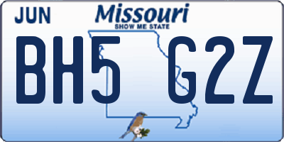 MO license plate BH5G2Z