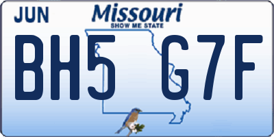 MO license plate BH5G7F