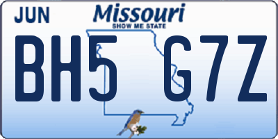MO license plate BH5G7Z