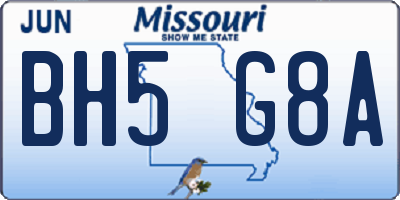 MO license plate BH5G8A