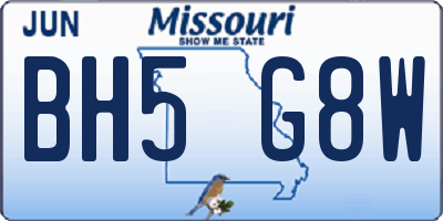MO license plate BH5G8W