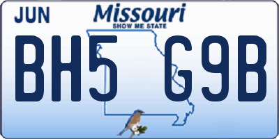 MO license plate BH5G9B