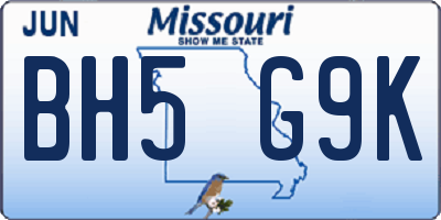 MO license plate BH5G9K