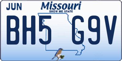 MO license plate BH5G9V