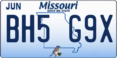 MO license plate BH5G9X
