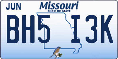 MO license plate BH5I3K