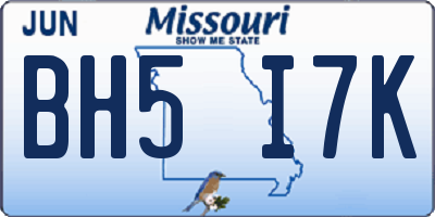 MO license plate BH5I7K