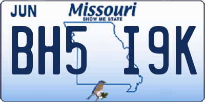 MO license plate BH5I9K