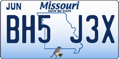 MO license plate BH5J3X