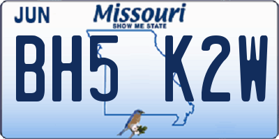 MO license plate BH5K2W