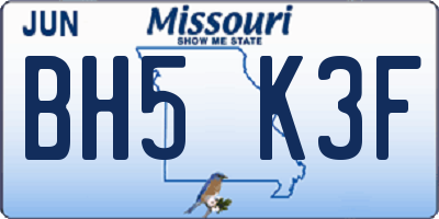 MO license plate BH5K3F