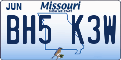 MO license plate BH5K3W