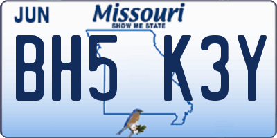 MO license plate BH5K3Y