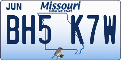 MO license plate BH5K7W