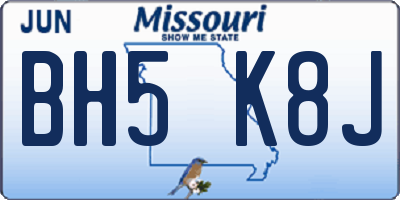 MO license plate BH5K8J