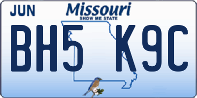 MO license plate BH5K9C