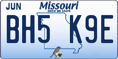 MO license plate BH5K9E