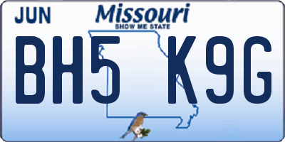 MO license plate BH5K9G