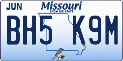 MO license plate BH5K9M