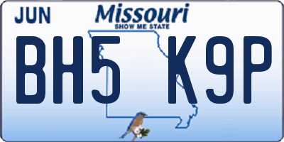 MO license plate BH5K9P