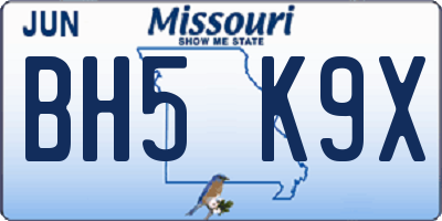 MO license plate BH5K9X