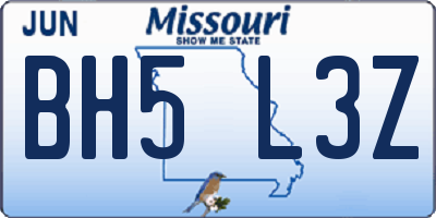 MO license plate BH5L3Z