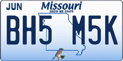 MO license plate BH5M5K