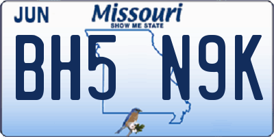 MO license plate BH5N9K
