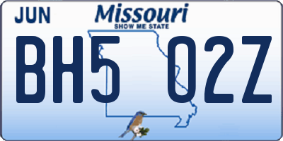MO license plate BH5O2Z