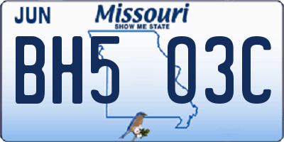MO license plate BH5O3C