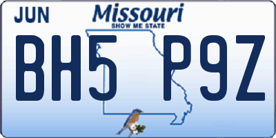 MO license plate BH5P9Z
