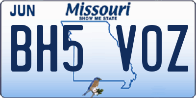 MO license plate BH5V0Z