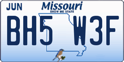 MO license plate BH5W3F