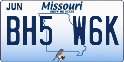 MO license plate BH5W6K