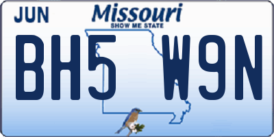 MO license plate BH5W9N